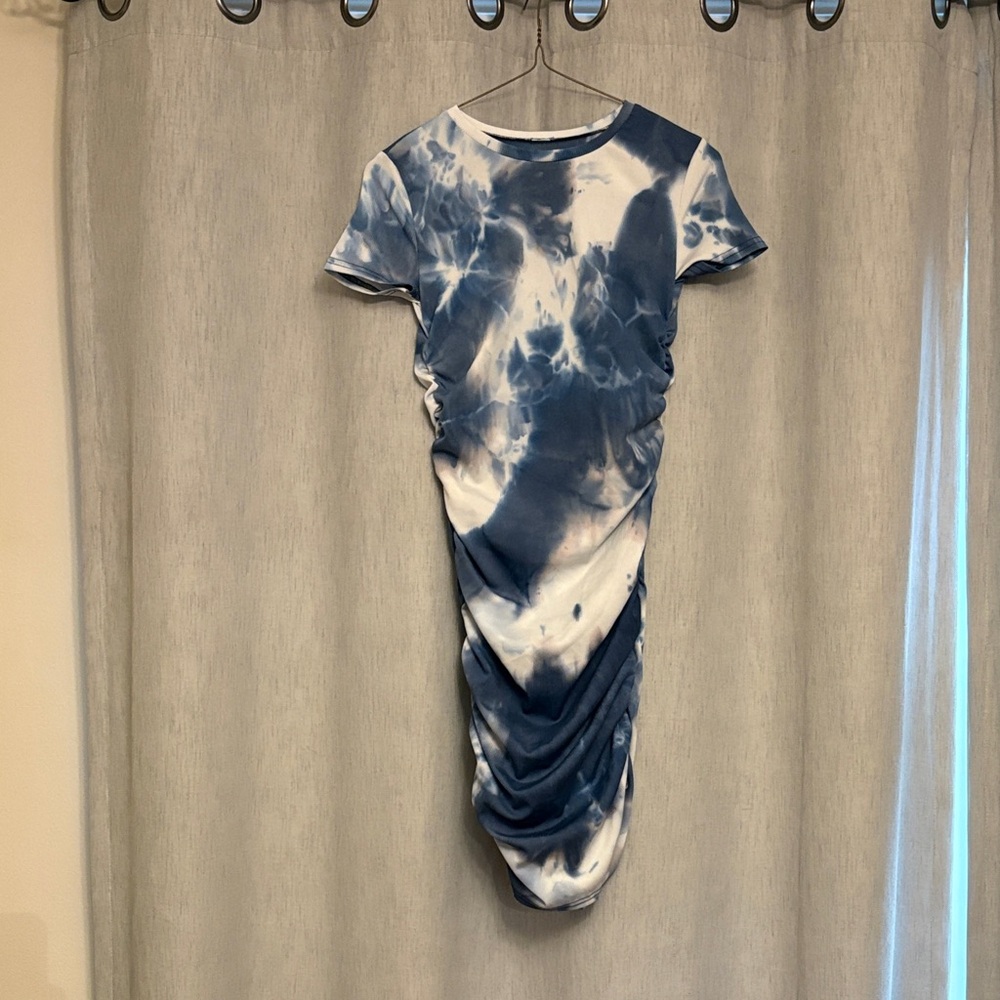 Stylish Blue Tie-Dye Ruched Kids Bodycon Dress